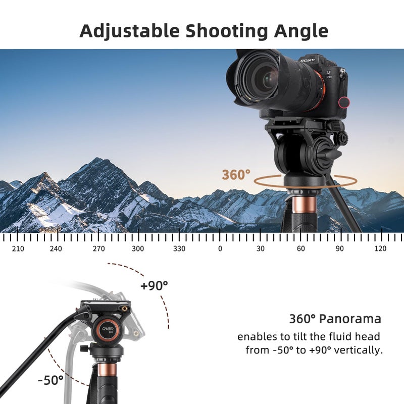 Cayer حامل كاميرا كاير مونو بود، مجموعة مونو بودات تلسكوبية من ألياف الكربون مع رأس سائل للفيديو وقاعدة دعم قابلة للطي، 1 لوحة انزلاق إضافية، لكاميرات الفيديو DSLR وكاميرات الفيديو، CF34، 72 بوصة - Image 2